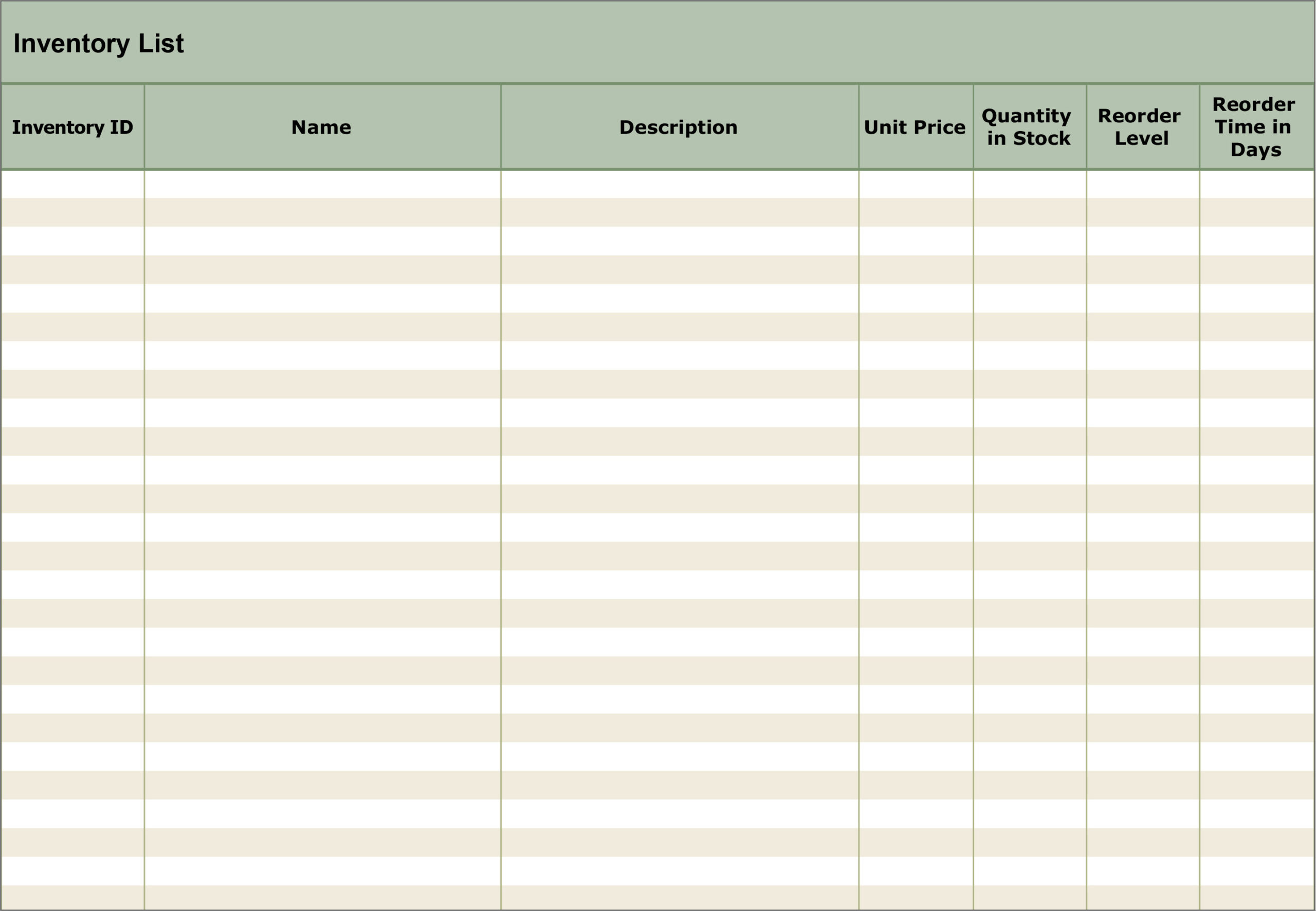 inventory checklist template