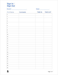 Free Printable Job Fair Sign in Sheet Template