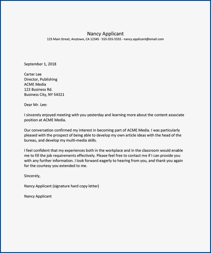 job interview thank you letter template example