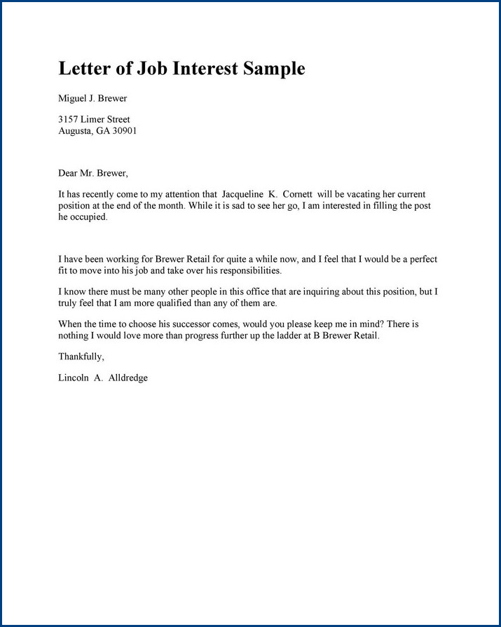 job letter of interest template example