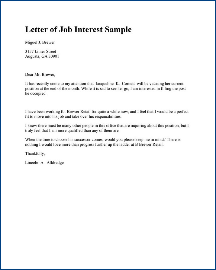 job letter of interest template example job letter of interest template example