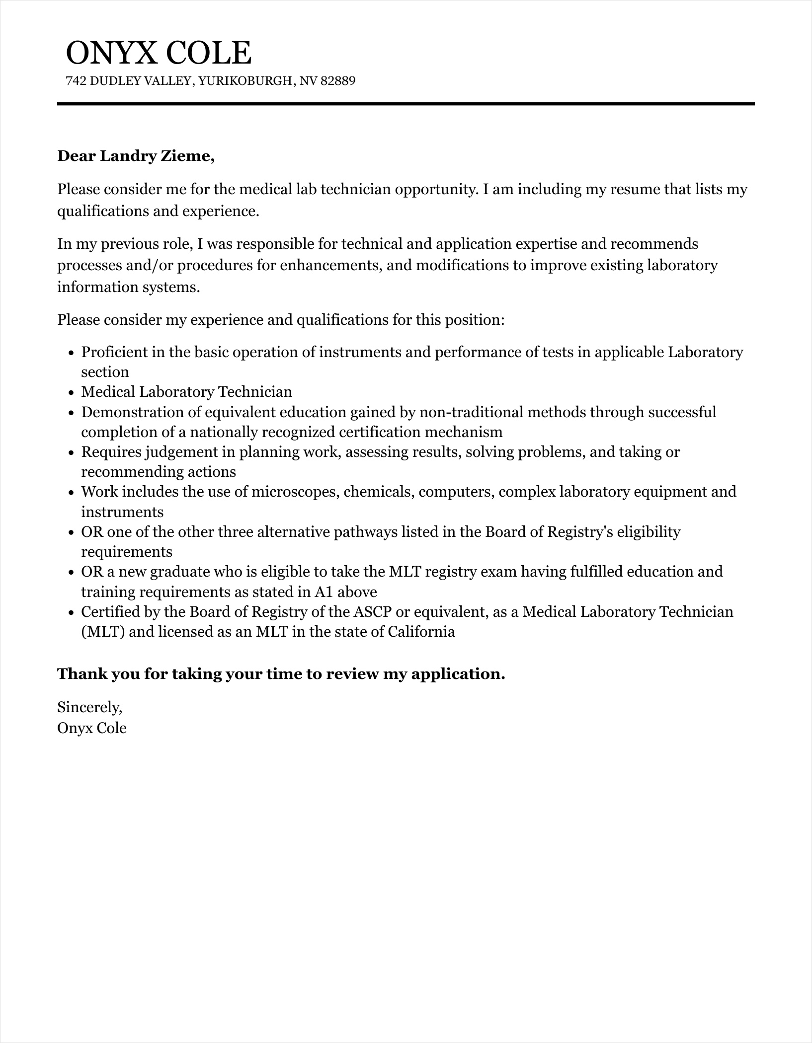 lab technician cover letter template sample