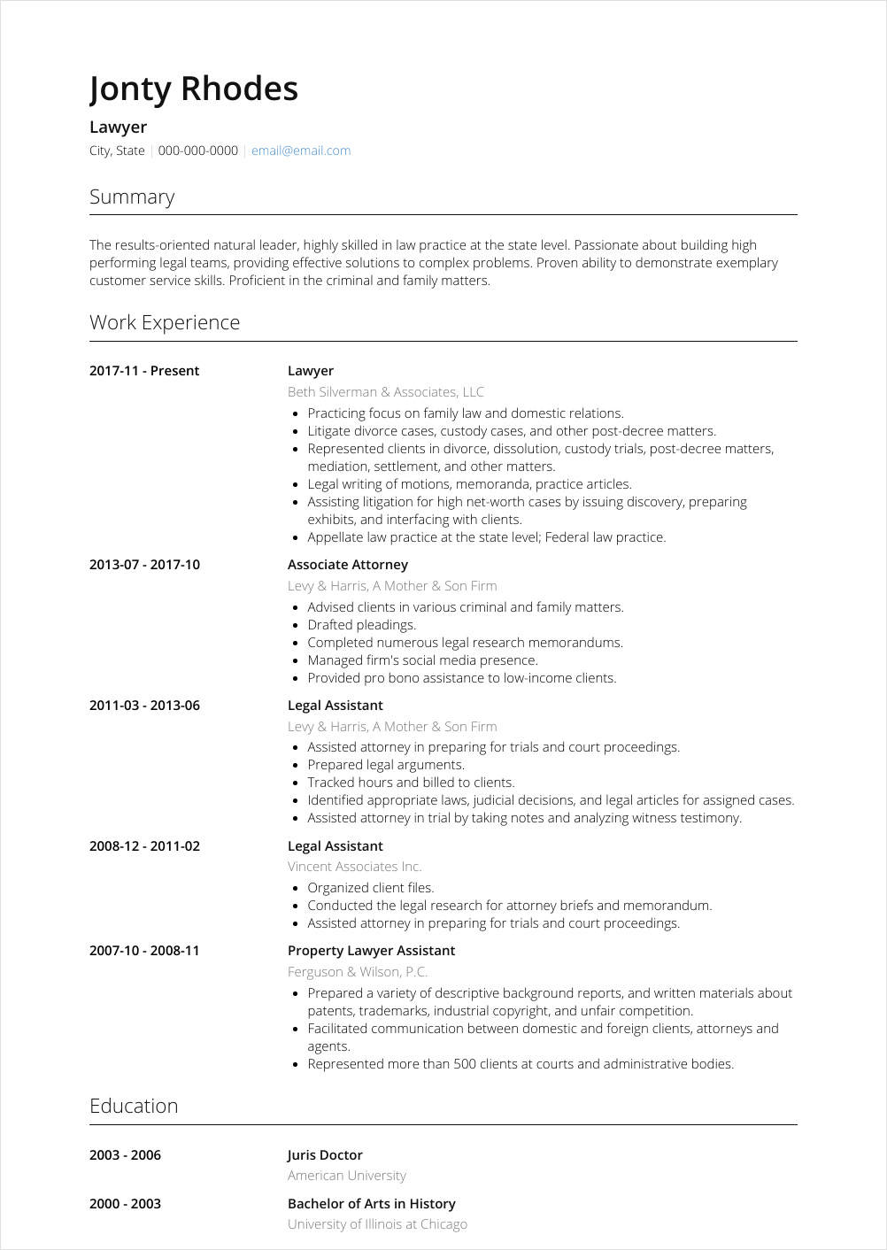lawyer resume template example