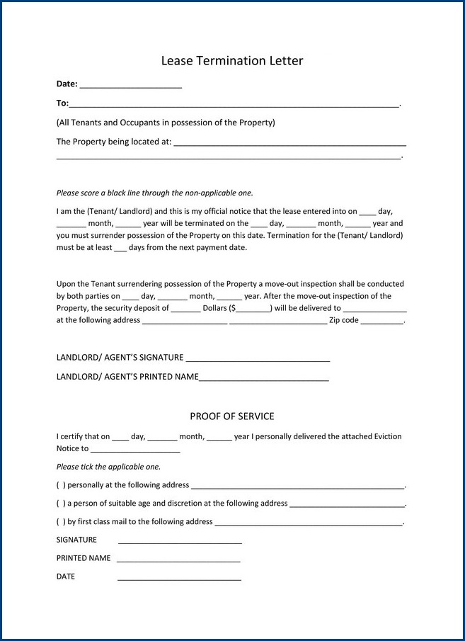 lease termination letter template example