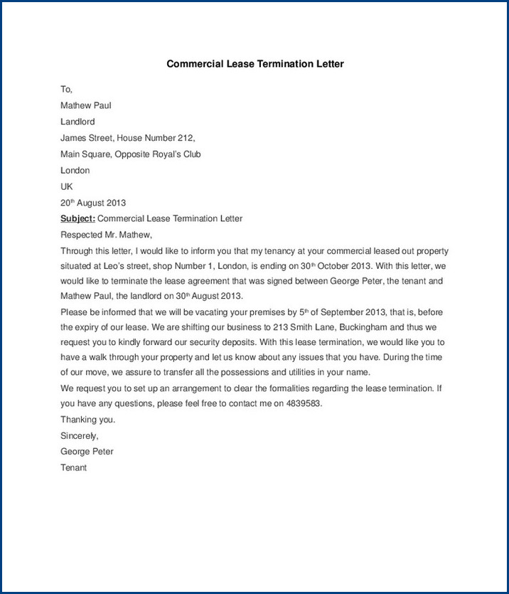 lease termination letter template sample