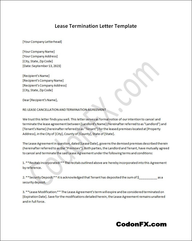 Responsive and adaptable lease termination letter template design for various devices