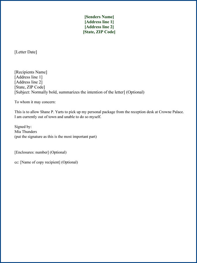 letter of authorization template to collect documents sample