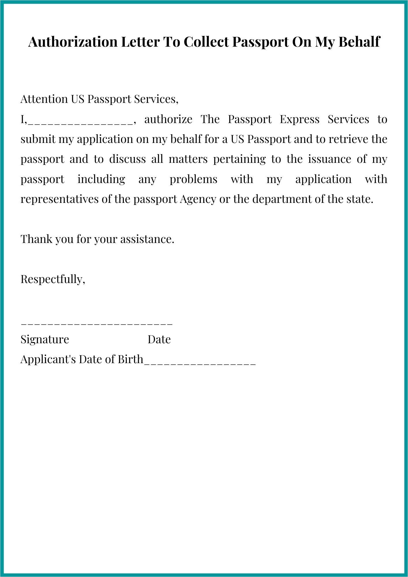 letter of authorization template to pick up passport example