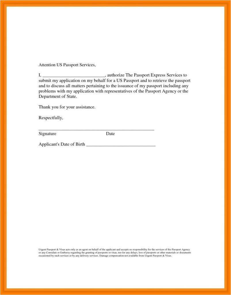 letter of authorization template to pick up passport sample