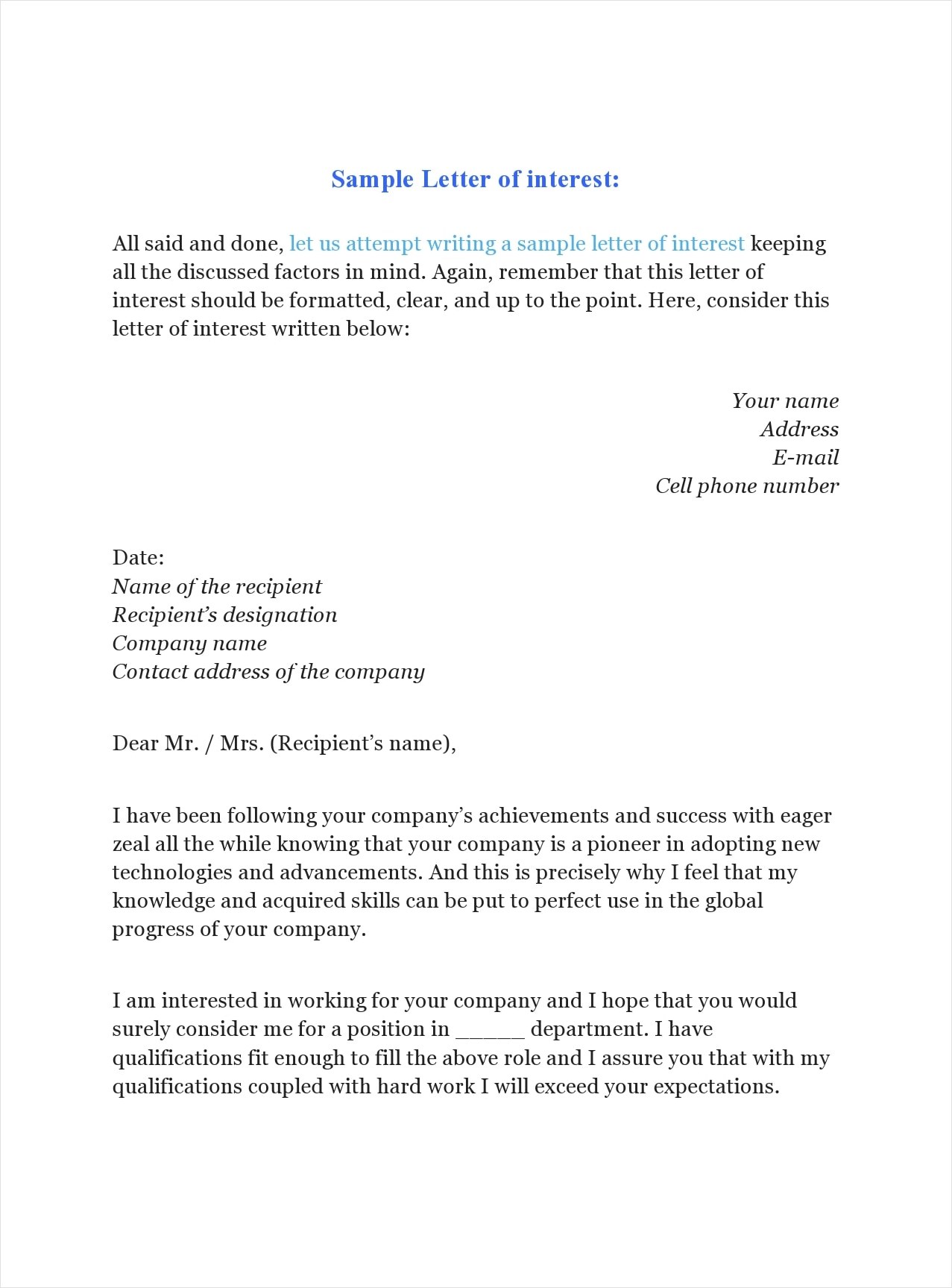 letter of interest template for clerical position sample