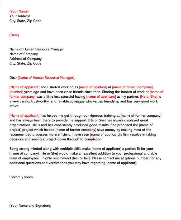 letter of recommendation template for friend sample letter of recommendation template for friend sample