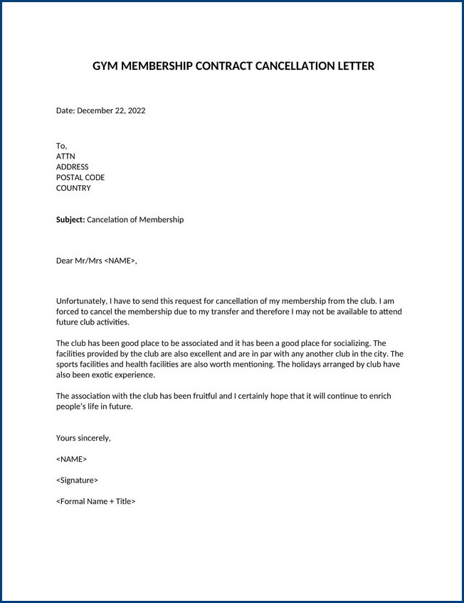 letter template to cancel gym membership example letter template to cancel gym membership example