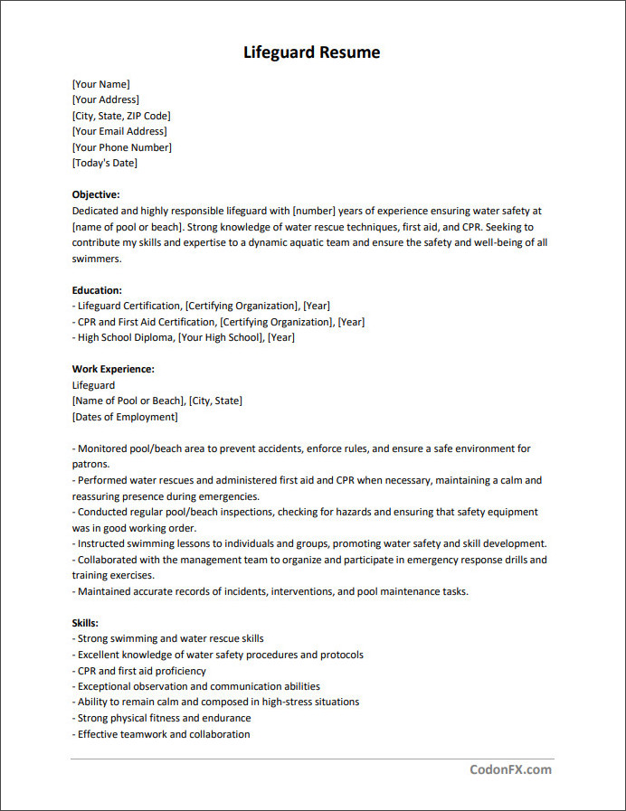 Demonstration of crafting tailored content by utilizing a lifeguard resume