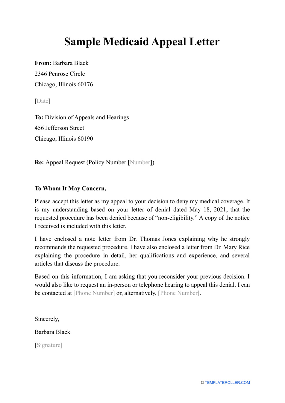 medical appeal letter template example
