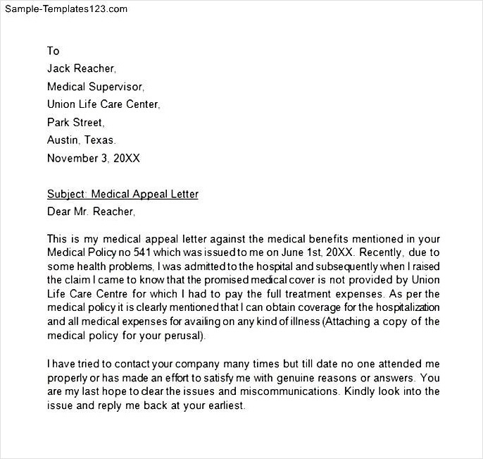 medical appeal letter template