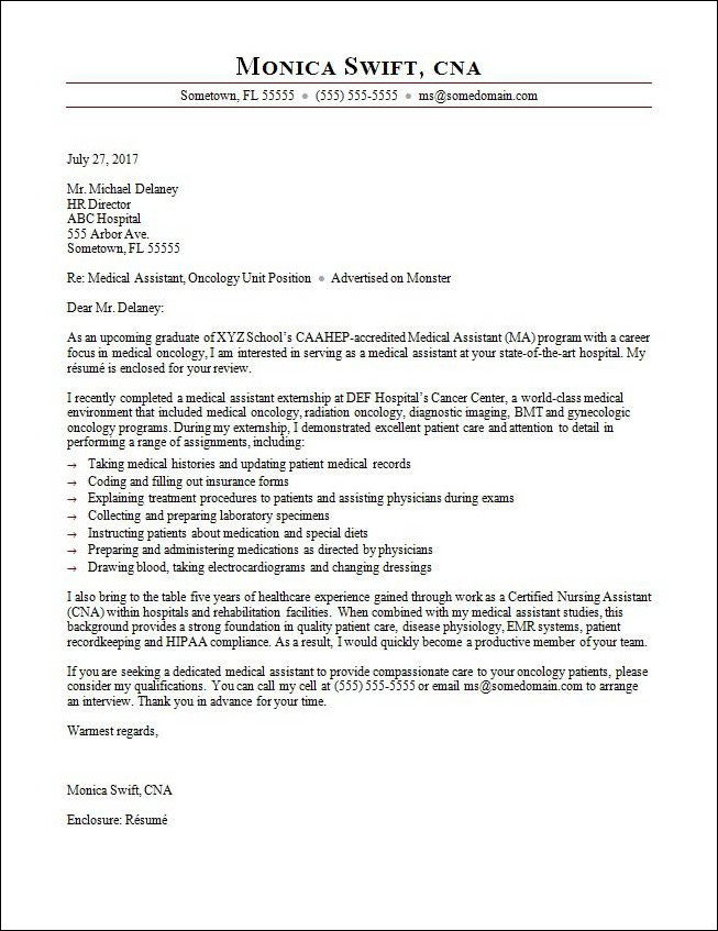 medical assistant cover letter template sample