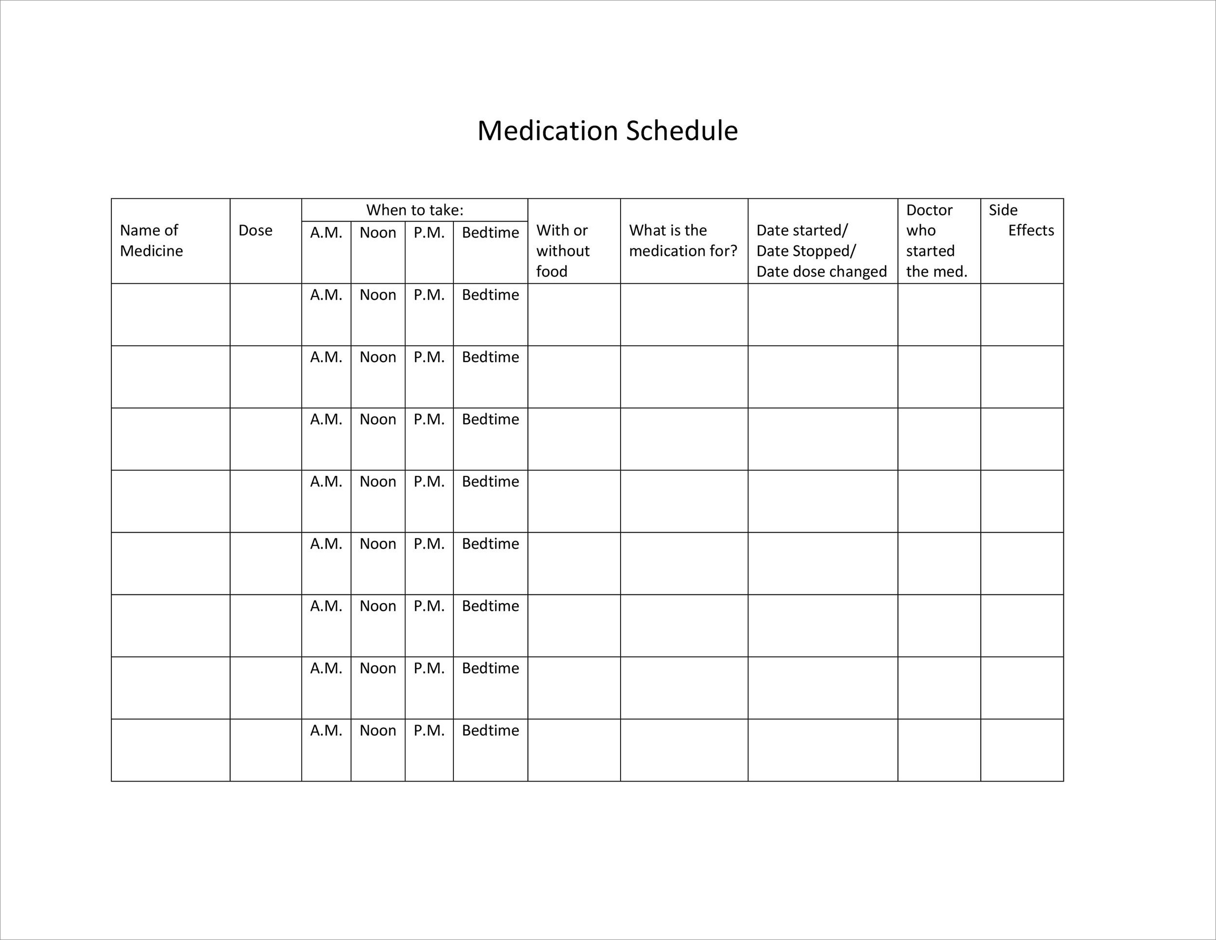 medicine schedule template sample