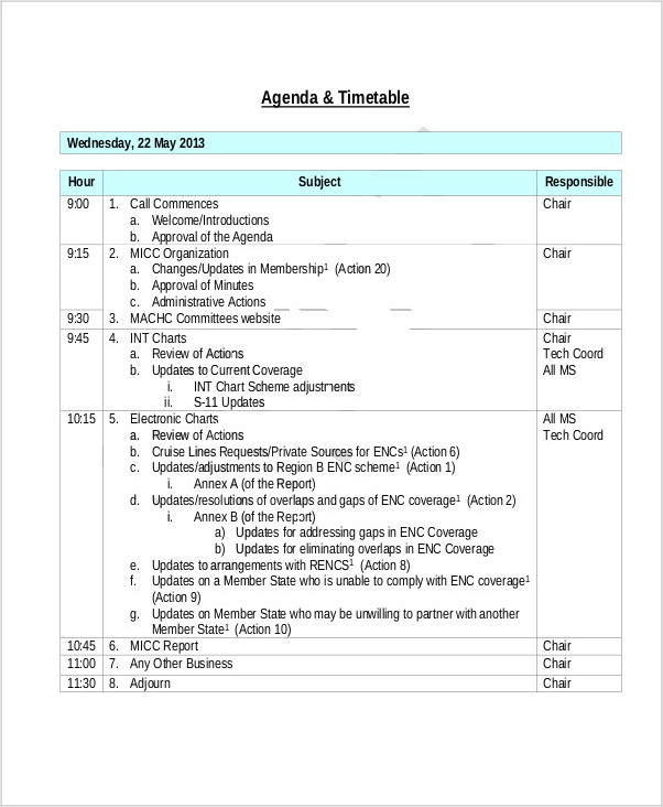 meeting agenda with action items sample
