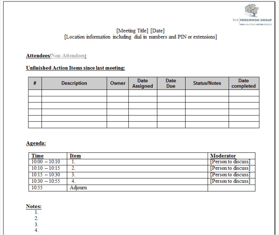minutes of meeting agenda template example