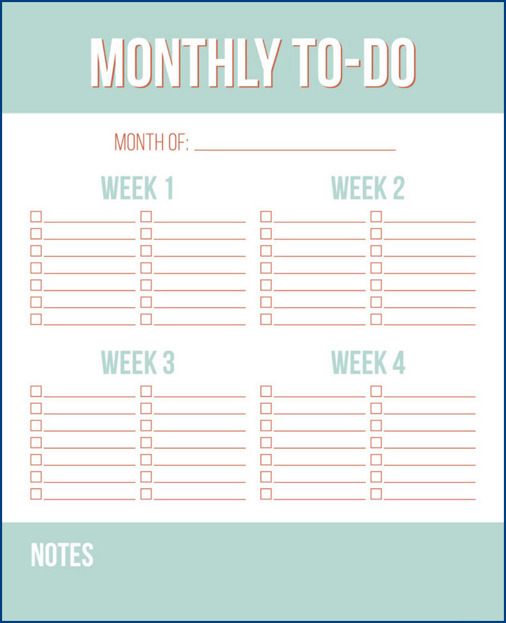 monthly to do list template example