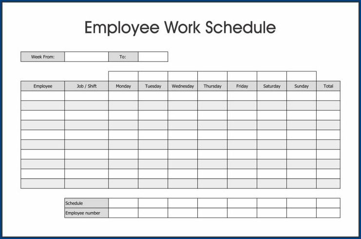 monthly work schedule template example
