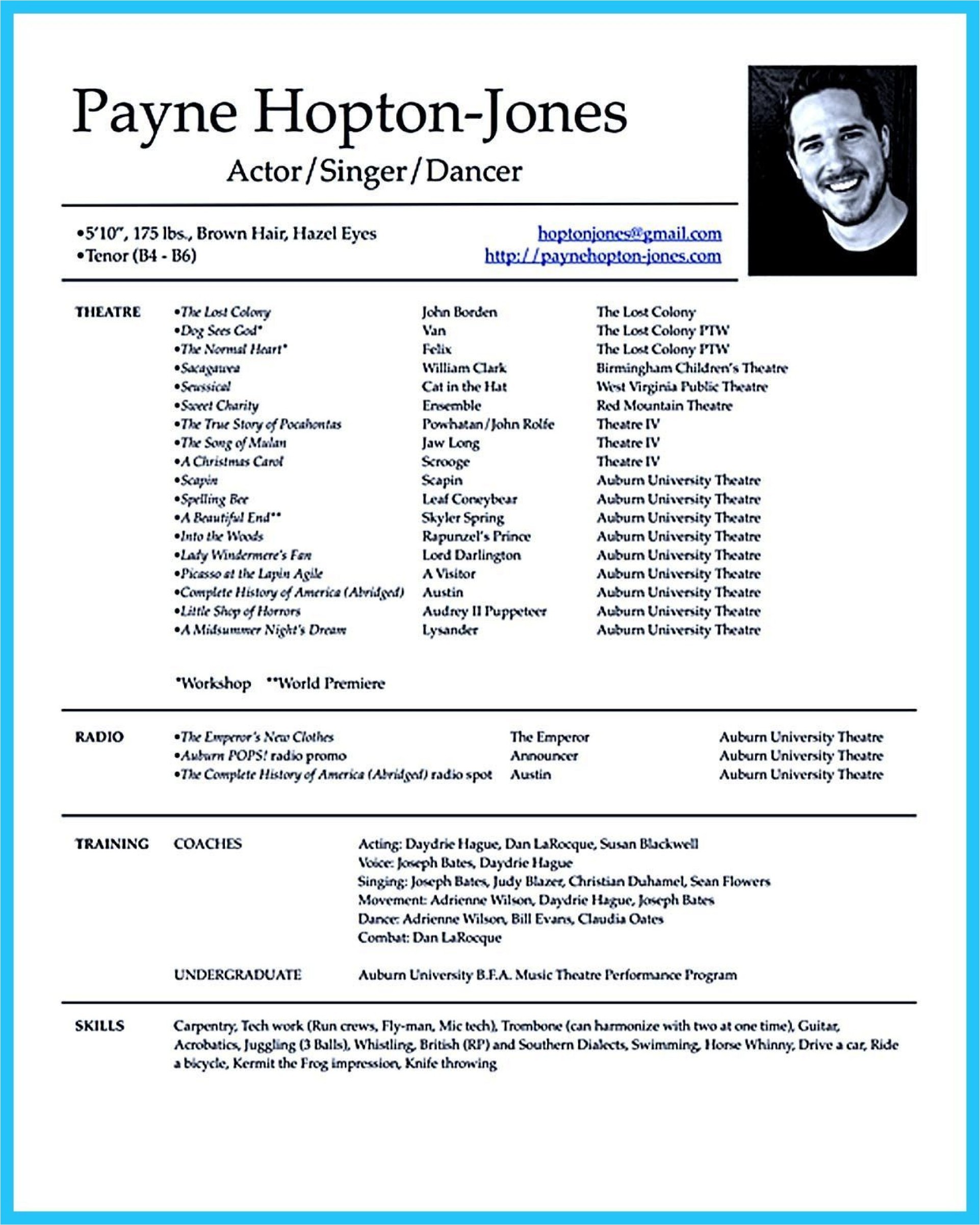 musical theatre resume template example