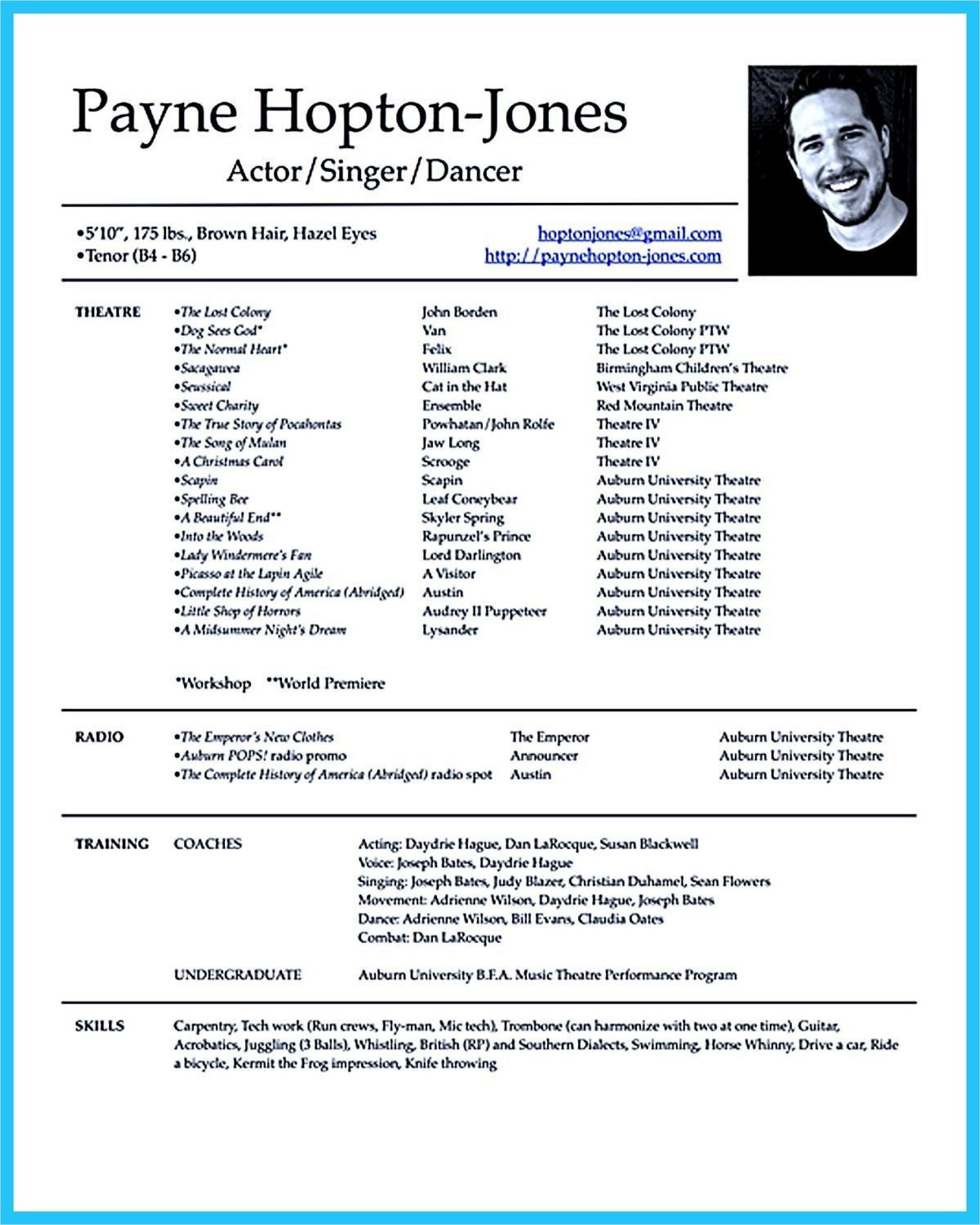 musical theatre resume template example musical theatre resume template example