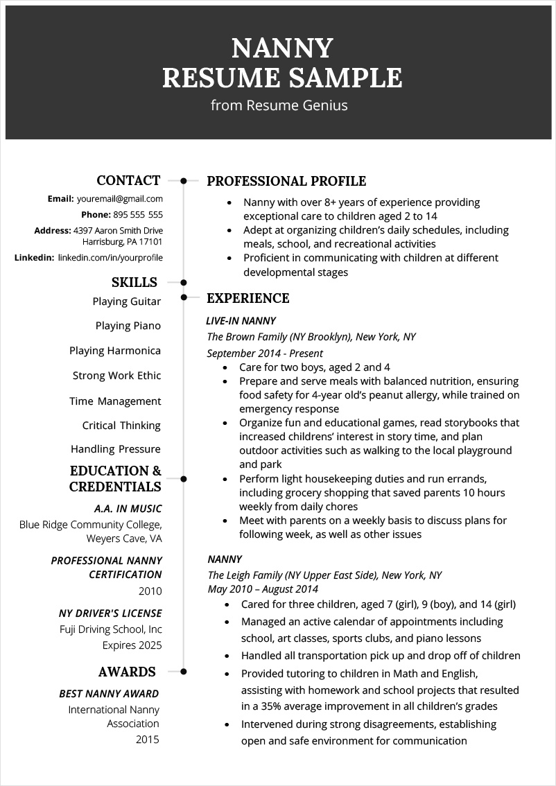 nanny resume template
