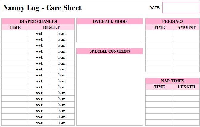 nanny schedule template sample