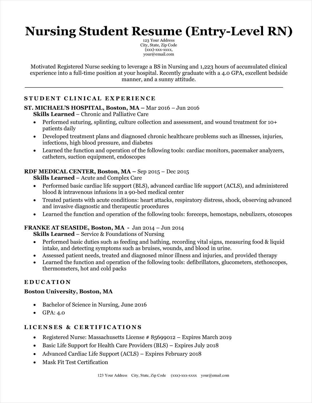 new grad nursing resume template sample