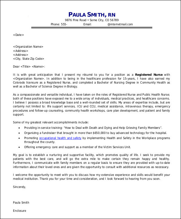 nursing cover letter template example