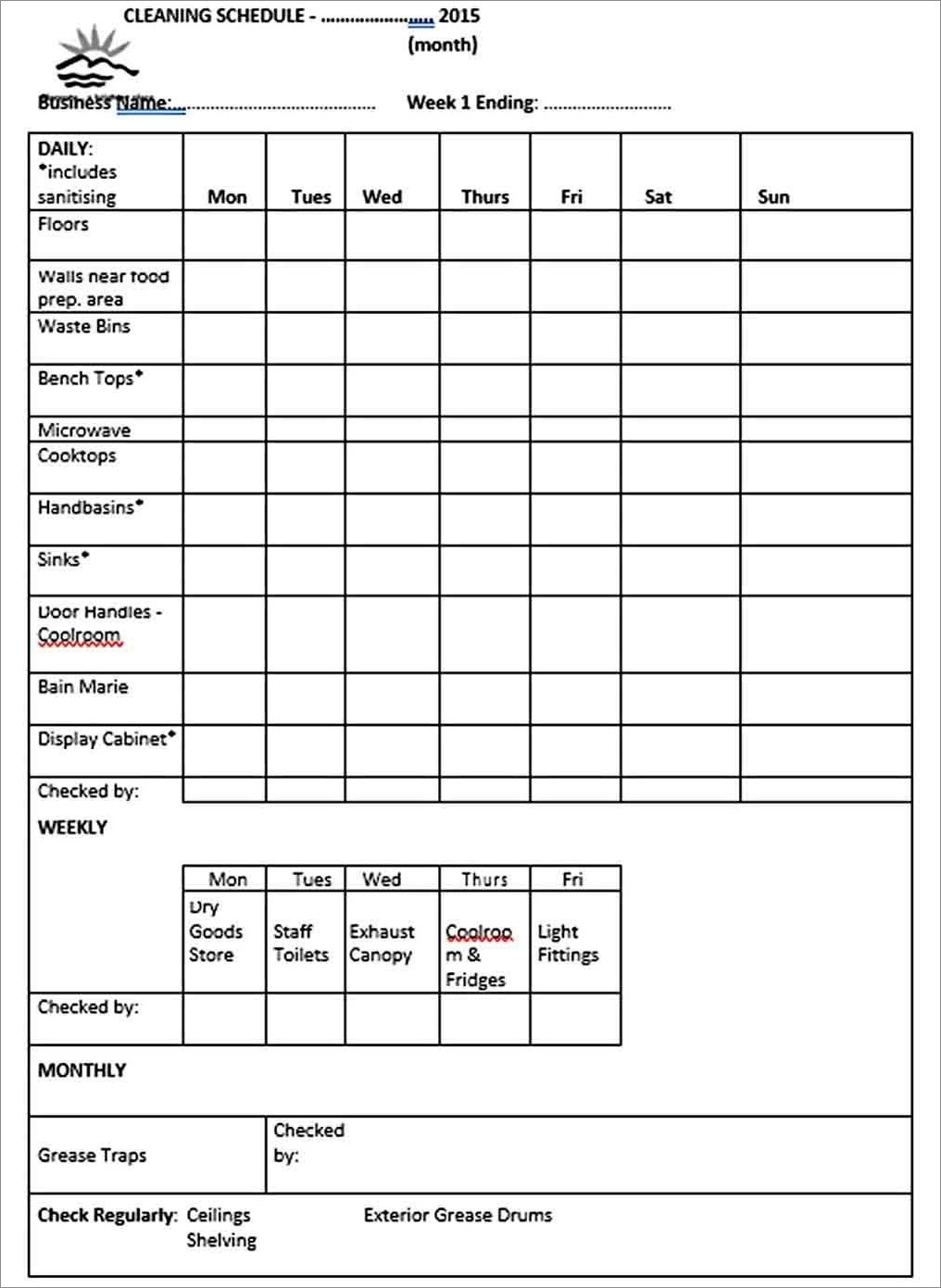 office cleaning schedule template sample