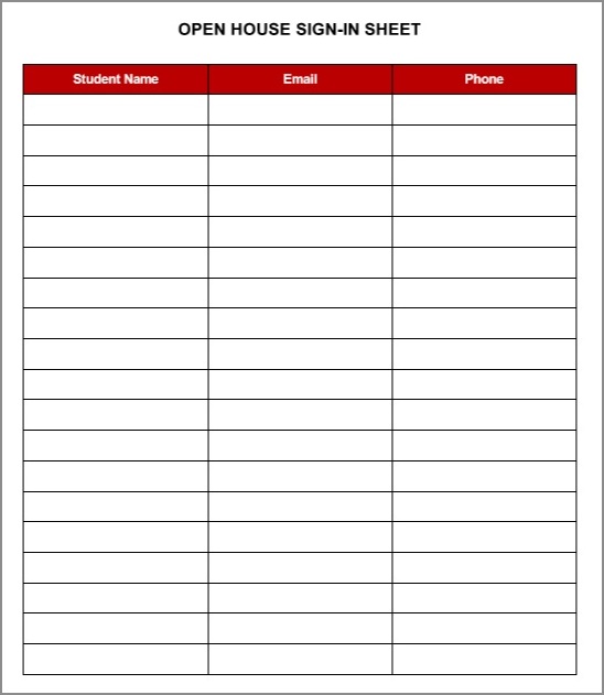 open house sign in sheet template sample