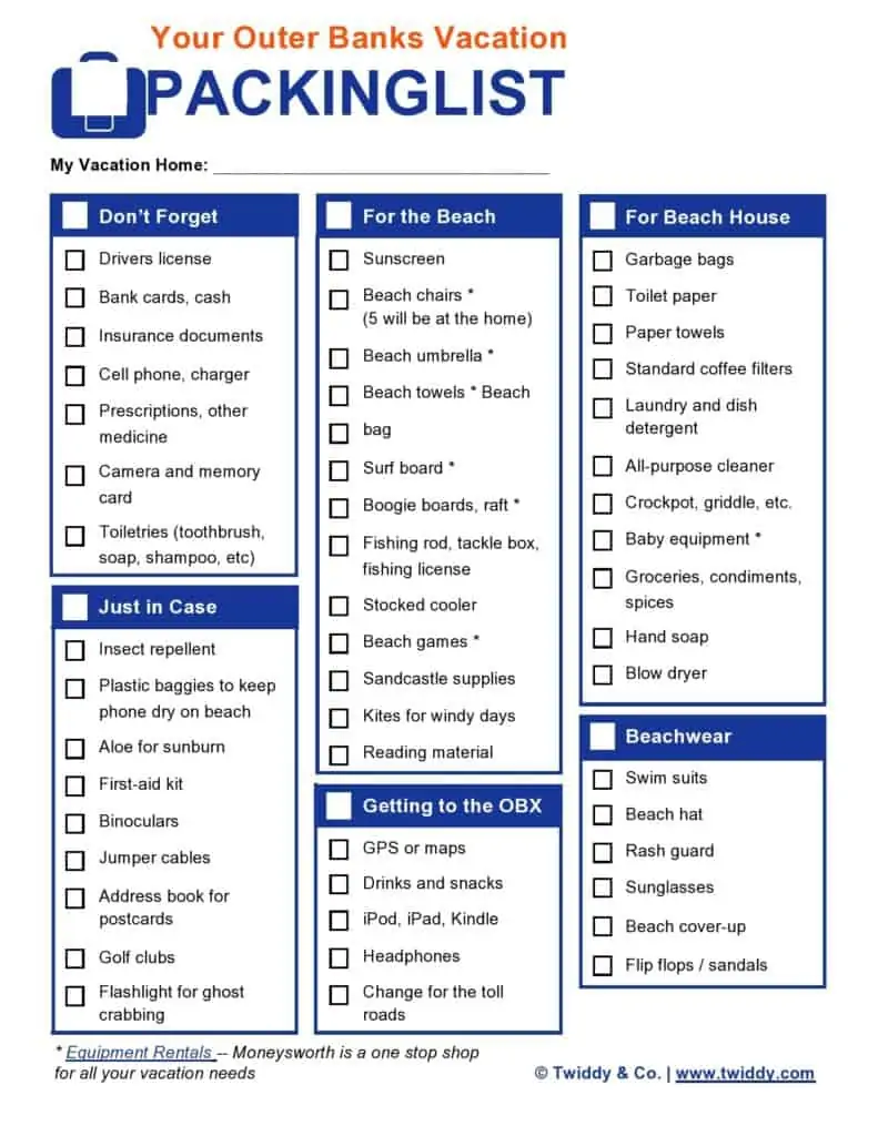 packing checklist template example