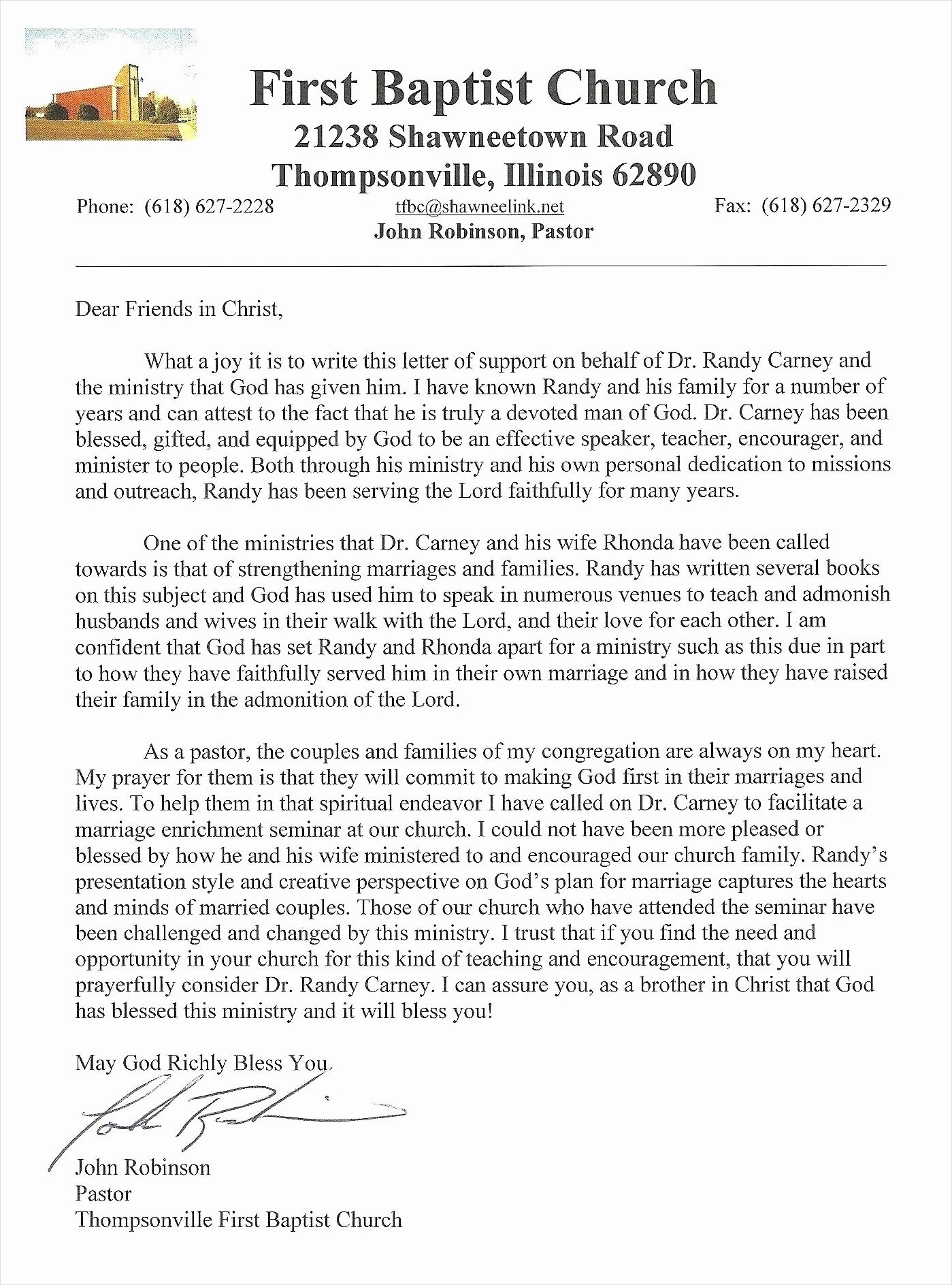 pastor recommendation letter template example