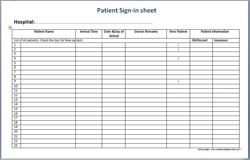 patient sign in sheet template example