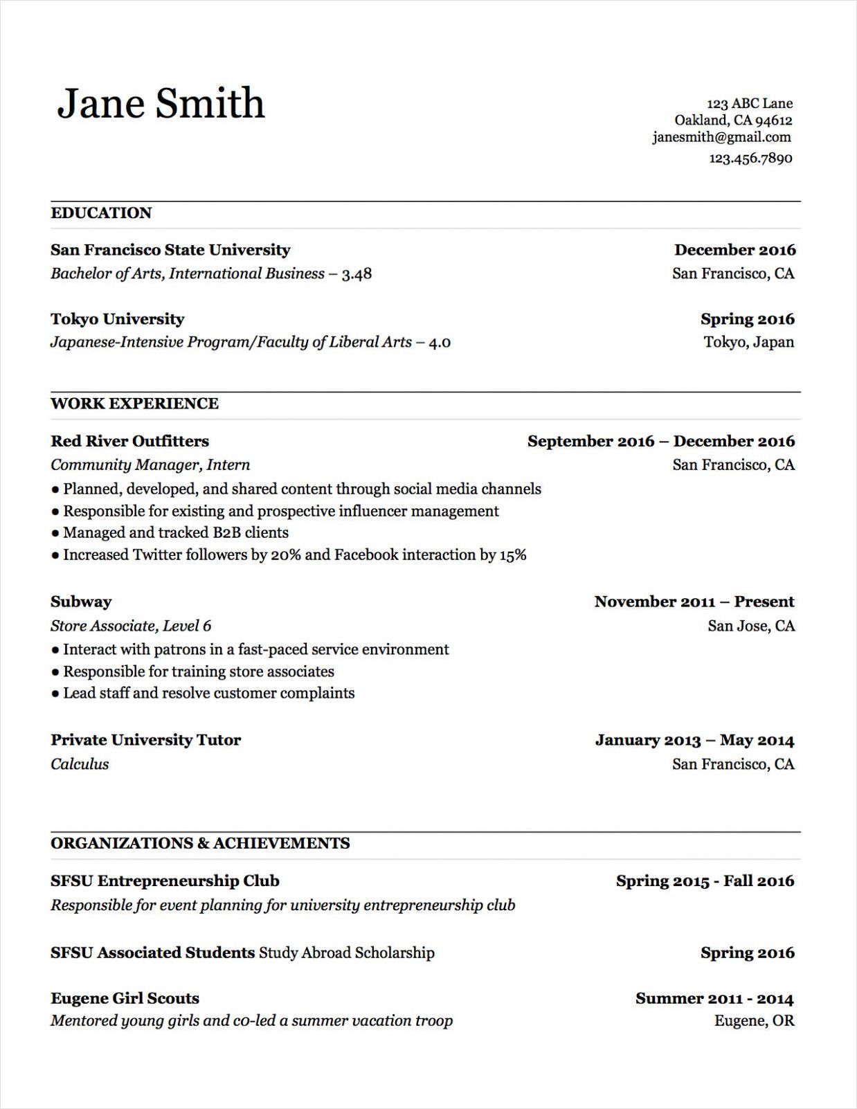 plain resume template example