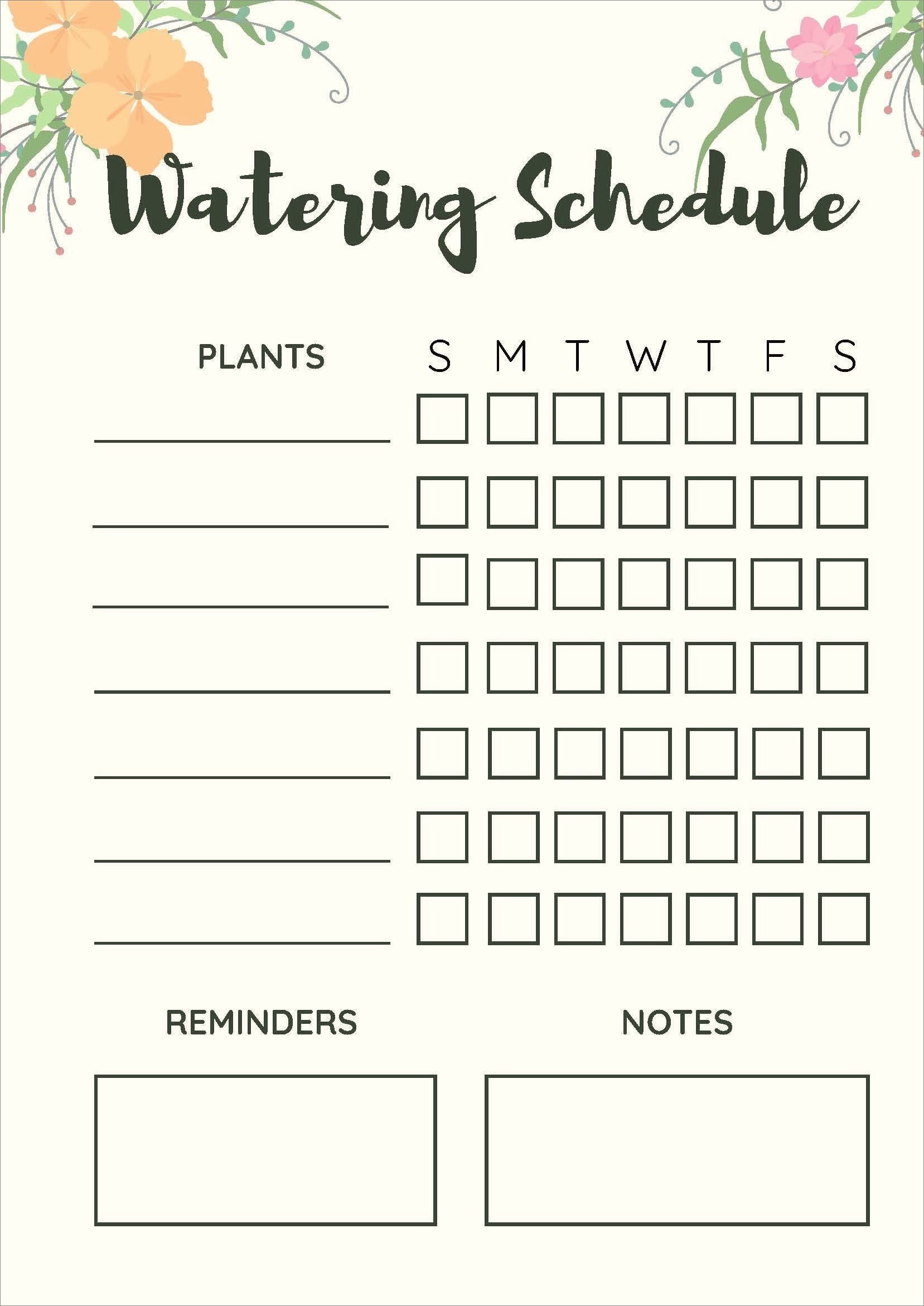 plant watering schedule template sample