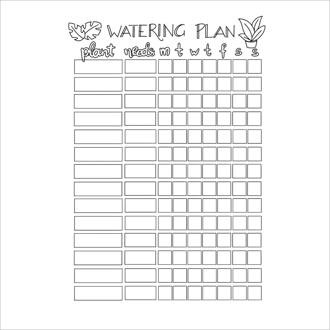plant watering schedule template