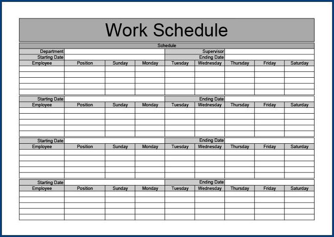 printable employee monthly schedule template example