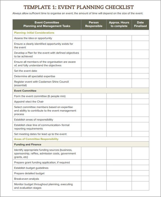printable event checklist template sample