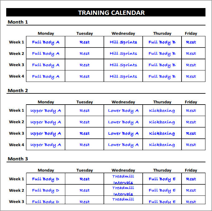 printable gym schedule template example