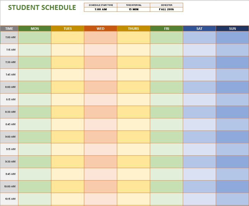 printable student schedule template example