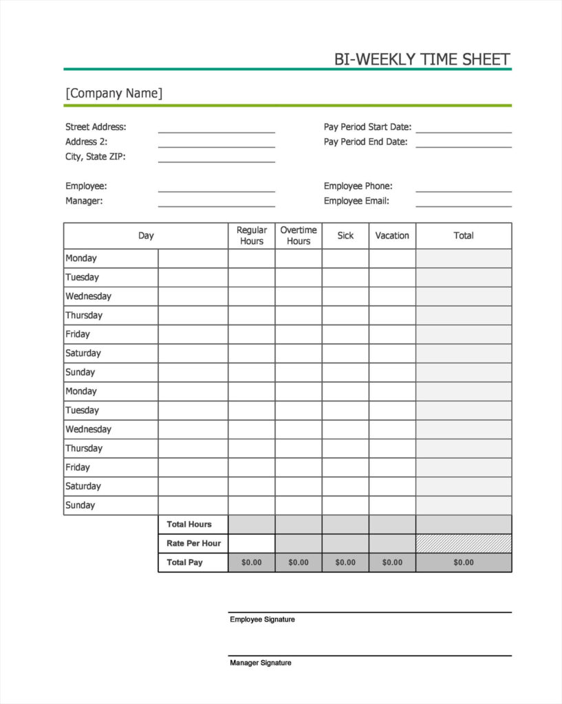 Free Printable Timesheet Template With Overtime