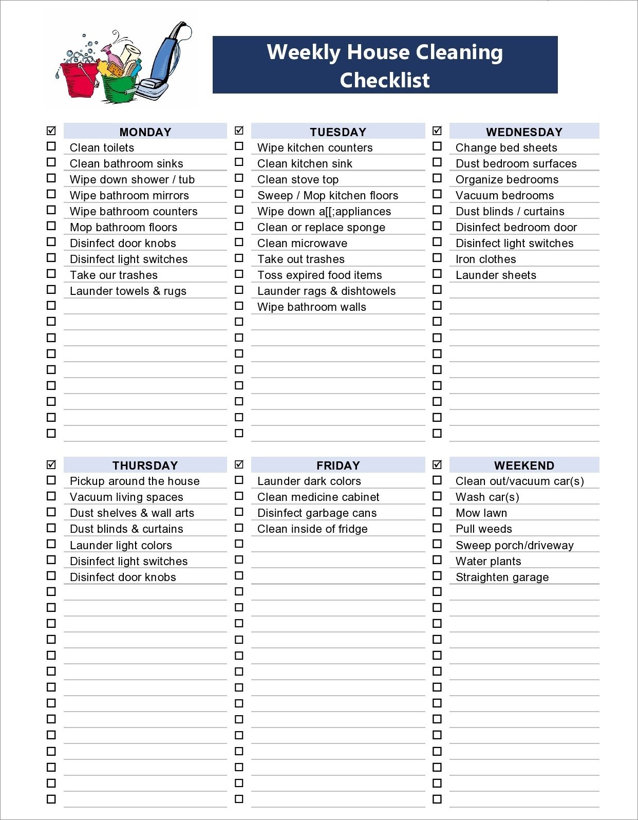 professional house cleaning checklist template example