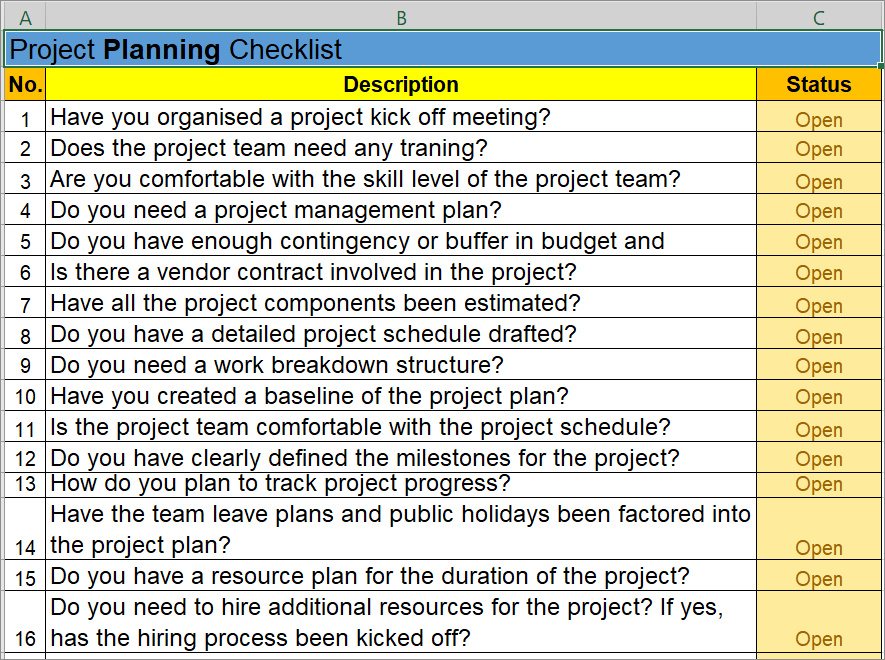 project checklist template example