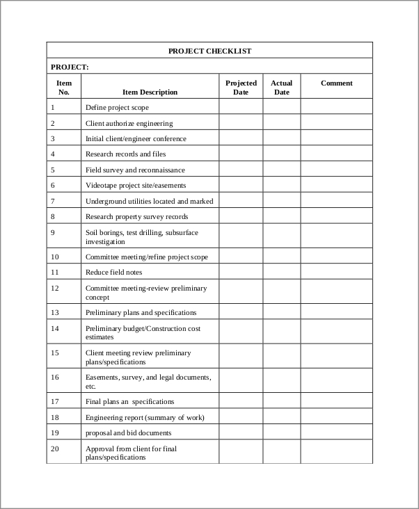 project checklist template