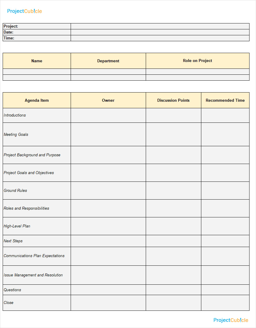 project kickoff meeting agenda template