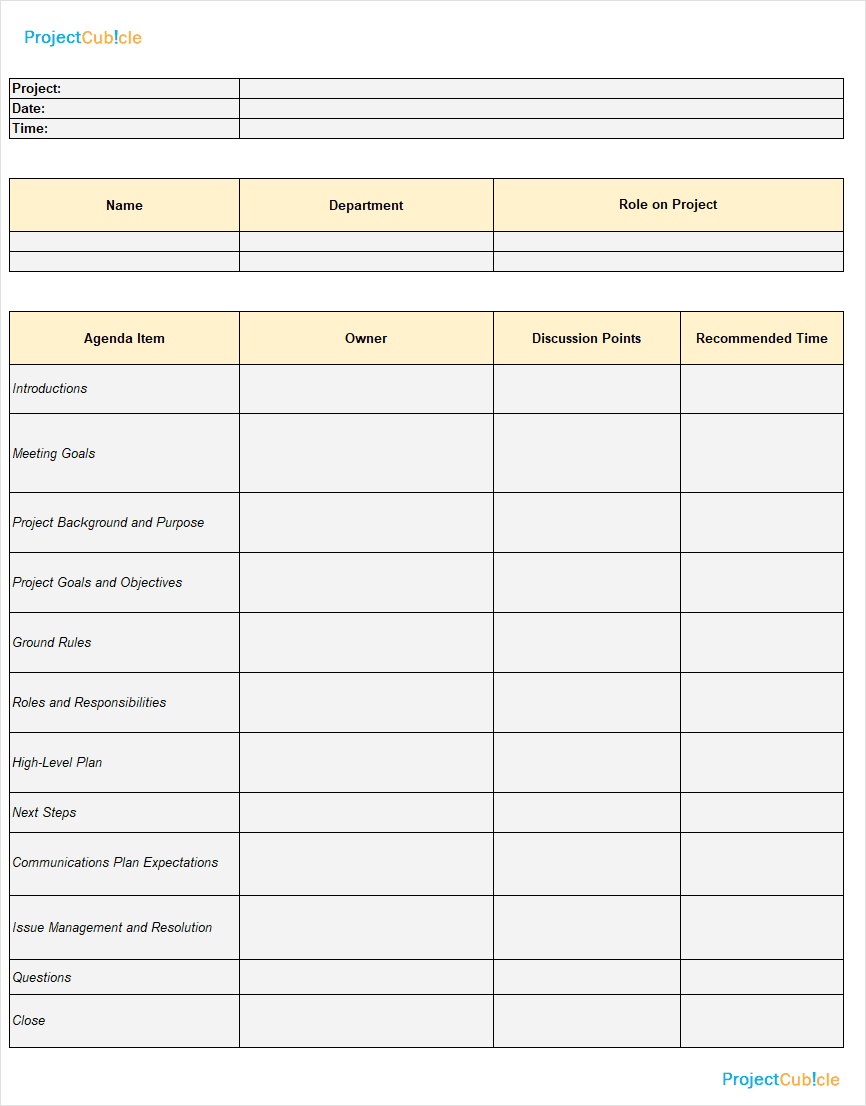 project management meeting agenda template example
