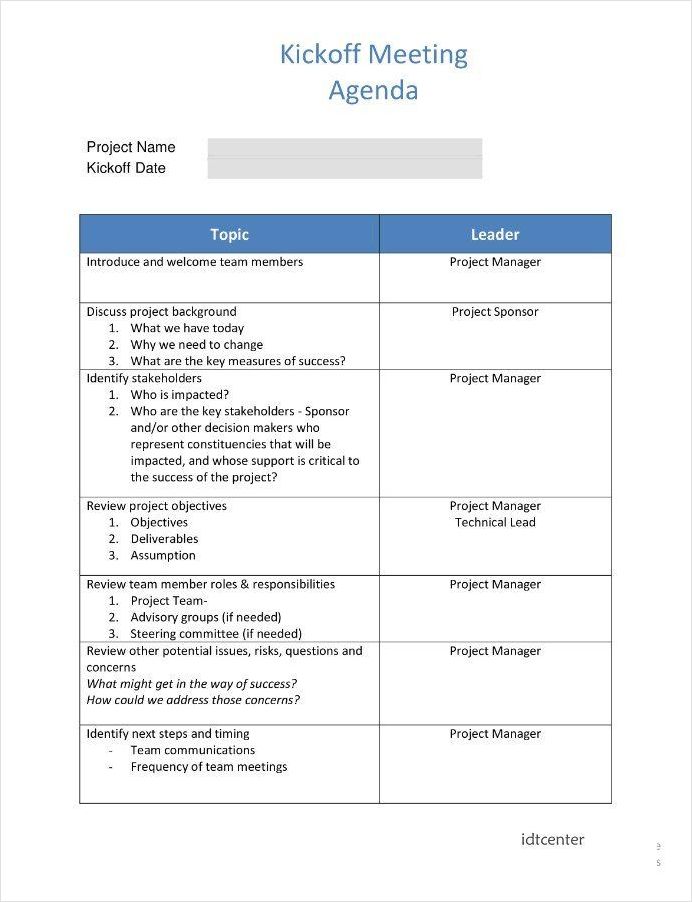 project management meeting agenda template sample